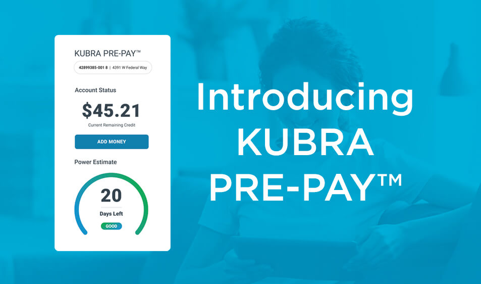 Screen shot of KUBRA PRE-PAY with the words Introducing KUBRA PRE-PAY